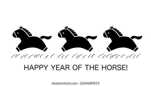 The Year Of The Horse Vector Cute Monochrome Chinese Zodiac Symbol Isolated On A White Background. 