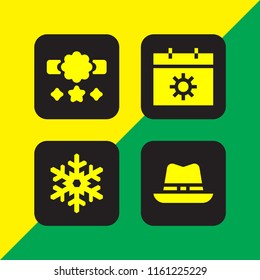 year icon. 4 year set with reward, snowflake shape, hat and calendar vector icons for web and mobile app