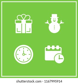 year icon. 4 year vector set. wall clock, calendar times, gift and snowman icons for web and design about year theme