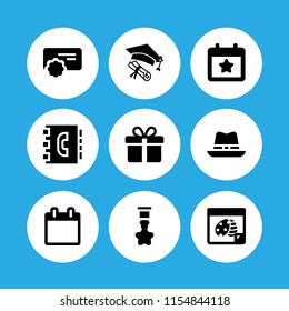 year icon. 9 year set with election event on a calendar with star symbol, hat, gift and reward vector icons for web and mobile app