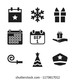 year icon. 9 year vector icons set. calendar, party blower and hand holding a gift icons for web and design about year theme