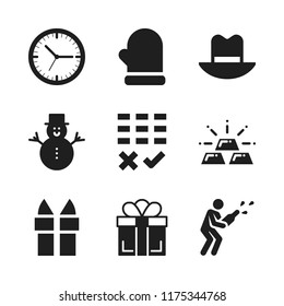year icon. 9 year vector icons set. gold ingot, wall clock and gift icons for web and design about year theme
