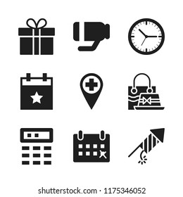 year icon. 9 year vector icons set. hospital pin, hat and fireworks icons for web and design about year theme