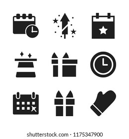 year icon. 9 year vector icons set. calendar times, calendar and mitten icons for web and design about year theme
