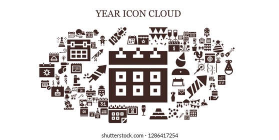  year icon set. 93 filled year icons. Simple modern icons about  - Calendar, Rat, Champagne, Garland, Ingots, Date, Mitten, Firecracker, Gingerbread, Fireworks, Christmas sock