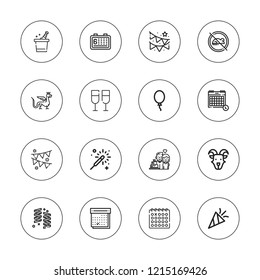 Year icon set. collection of 16 outline year icons with anniversary, balloon, calendar, champagne, confetti, dragon, goat, garland, ice bucket, rats icons.