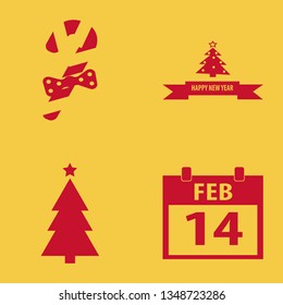 year icon set with happy new year, christmas tree and christmas candy vector illustration