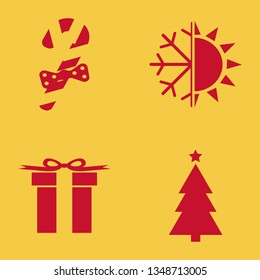 year icon set with snowflake sun, christmas candy and christmas tree vector illustration