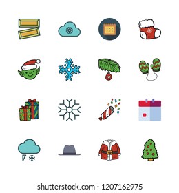 year icon set. vector set about hat, mittens, christmas sock and elf icons set.