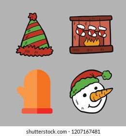 year icon set. vector set about mitten, christmas sock, hat and snowman icons set.