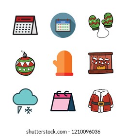 year icon set. vector set about calendar, mittens, bauble and christmas sock icons set.