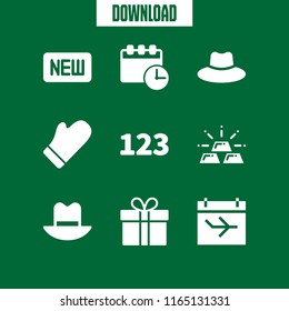 year icon. This set with hat, numbers, gift and new vector icons for mobile and web