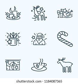 Year icons line style set with fireplace, candy cane, magicians hat cappuccino elements. Isolated vector illustration year icons.
