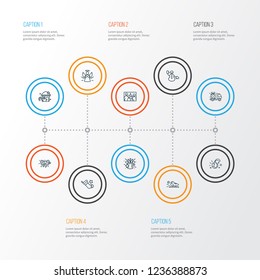 Year icons line style set with festive bow, gift delivery, family photo and other picture elements. Isolated vector illustration year icons.