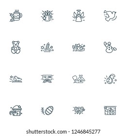 Year icons line style set with small hut, dove, gingerbread house and other christmas elements. Isolated vector illustration year icons.