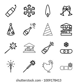 Year icons. set of 16 editable outline year icons such as sparklers, opened champagne, snowflake, carousel, pine-tree, clink glasses, sparkler, firework, party hat, champagne