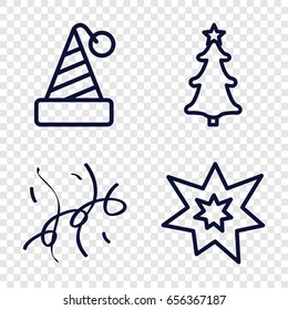 Year icons set. set of 4 year outline icons such as christmas tree, fireworks, confetti