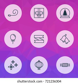 Year Icons Set. Collection Of Balloon, Sweet, Celebrate Whistle And Other Elements. Also Includes Symbols Such As Traditional, Candy, Tree.