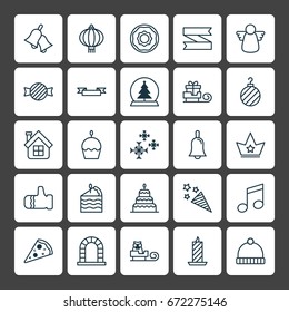 Year Icons Set. Collection Of Cake Piece, Blank Ribbon, Sleigh And Other Elements. Also Includes Symbols Such As Toy, Snowflake, Estate.