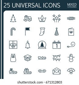 Year Icons Set. Collection Of Japan Souvenir, Sweet, Celebration Card And Other Elements. Also Includes Symbols Such As Flag, Sled, Love.