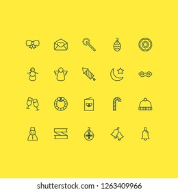 Year icons set with tree ball, bow, celebration rocket and other doughnut elements. Isolated vector illustration year icons.