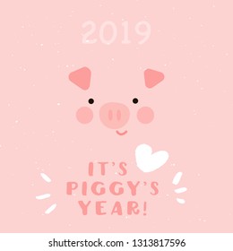 Pig’s Year Illustration, 2019 Celebration, Chinese New Year Vector, Happy New Year Vector Cards, Pig’s Year Character Design, 2019 Cute Illustration