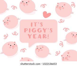 Pig’s Year Illustration, 2019 New Year Celebration, Chinese New Year Vector, Vector Cards, Pig’s Year Character Design, 2019 Cute Illustration