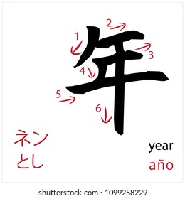 Year. Japanese flash card vector design for students