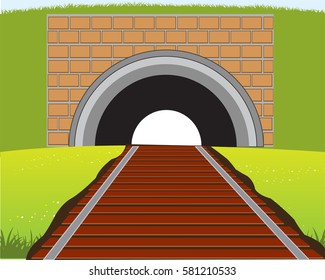 Year landscape and railway guiding to subway under mountain