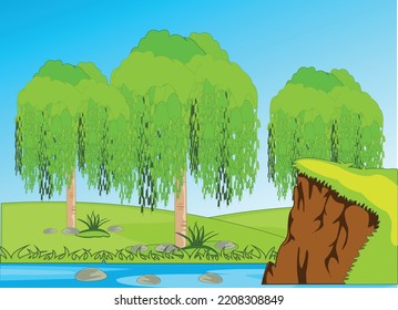 Year landscape with river and tree ashore
