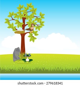 The Year landscape with tree and animal.Vector illustration
