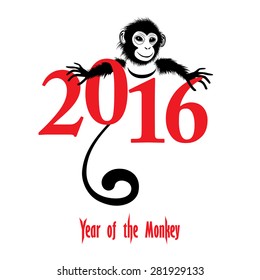 The year of monkey Chinese symbol calendar in red on figures vector illustration. Chinese new year 2016 (Monkey year) .