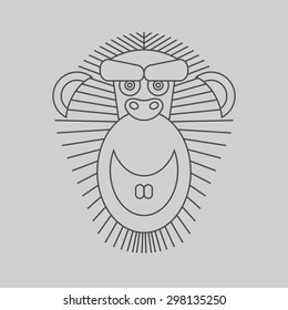 Year of the Monkey: Chinese Zodiac 2016. Vector Monkey animal sign. Abstract elegant monkey logo vector design. Vintage style linear hipster minimal luxury label, logo, frame, badge, illustration