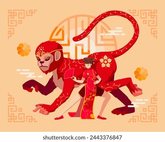 Year of The Monkey Chinese Zodiac. Happy Lunar or Chinese New Year Background