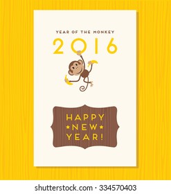 año del mono, feliz año nuevo 2016 diseño vectorial con mono adorable colgado