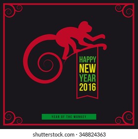 Year of the monkey. Happy New Year 2016. Greeting Card. Vector