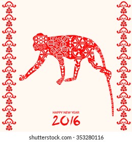 year of monkey, happy new year 2016 card, vector illustration