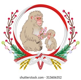 Year Of The Monkey ornament, Mom and Child cherry twig