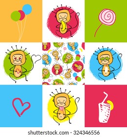  year of the monkey. seamless pattern. design elements