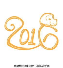Year of the monkey symbol, New Year 2016. Vector illustration isolated on white background.