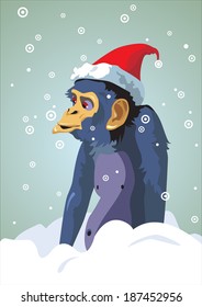 Year of the monkey.Twelve Zodiac Animals. Holiday monkey in a red cap.