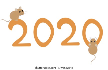 The year of the mouse 2020 background. Christmas template in flat modern style with the symbol of the Chinese new year - mice. Perfect Vector design for greeting cards, banners, calendars, invitations