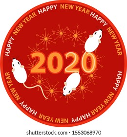 year of the mouse. card for holiday. composition from stylized mice. isolated on red background. animal element in round. ny year collection. happy new year. vector illustration