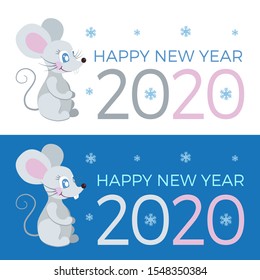 The Year of the Mouse or Rat. Happy new year 2020 greeting card. Vector. Template for banner, flyer.