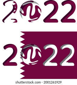 year number 2022 with red soccer ball and with the colors of the flag of qatar. World Wide Football Coup