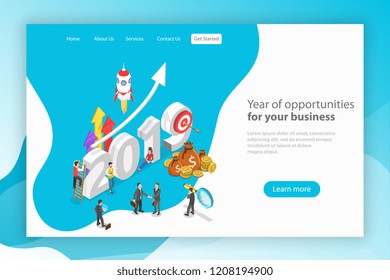 Year of opportunities for you business. Isometric flat vector landing page template. - Powered by Shutterstock - Get 15% off with code: PIKWIZARD15