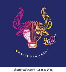 Year of the Ox 2021. Pattern cow head vector illustration. Chinese New Year 2021 Greeting Card. Illustration of year of the Ox. 