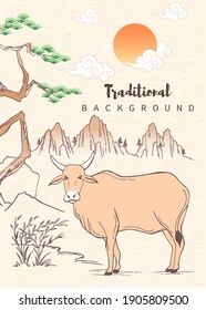 Year of the ox background. Chinese new year traditional background