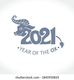 Year of the Ox in Chinese calendar. Vector template for New Year's design in flat style. Illustration of 2021 year of the Ox.

