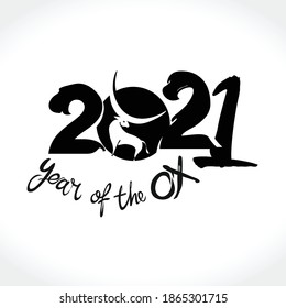 Year of the Ox in Chinese zodiac. Symbol of 2021 White ox. Vector element for New Year's design in flat style. Illustration of 2021 year of the Ox.